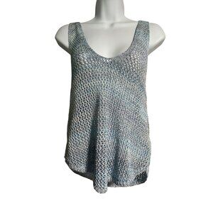 We The Free Blue Knit Open Back Tank Top Womens S Scoop Neck Summer Sheer
